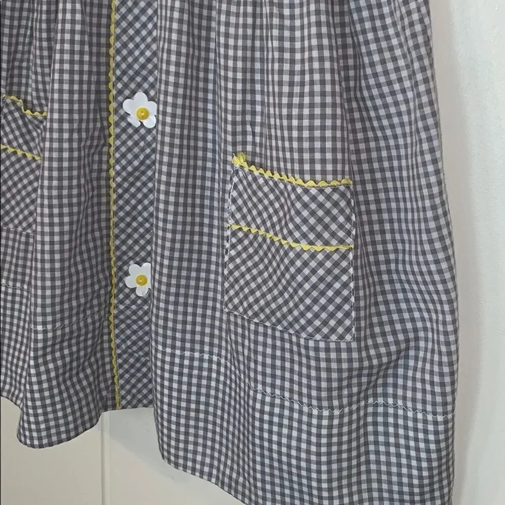 Vtg homemade white/gray/yellow little girl dress‎